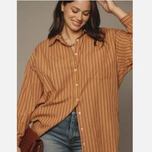 Anthropologie Maeve The Bennet Buttondown Shirt. Brown Stripe Size XL. NWT.